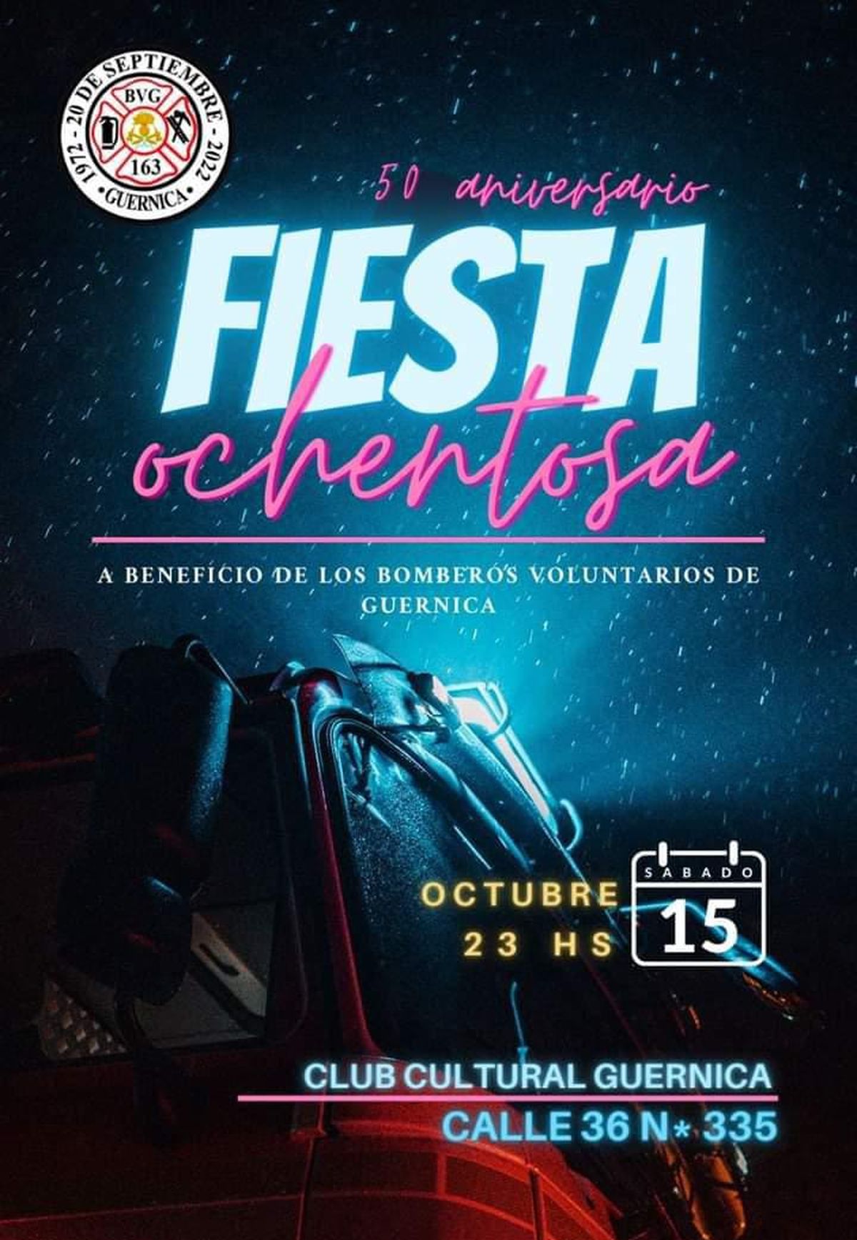 Los Bomberos Voluntario de Guernica realizarán una fiesta ochentosa para recuadar fondos para la institución.