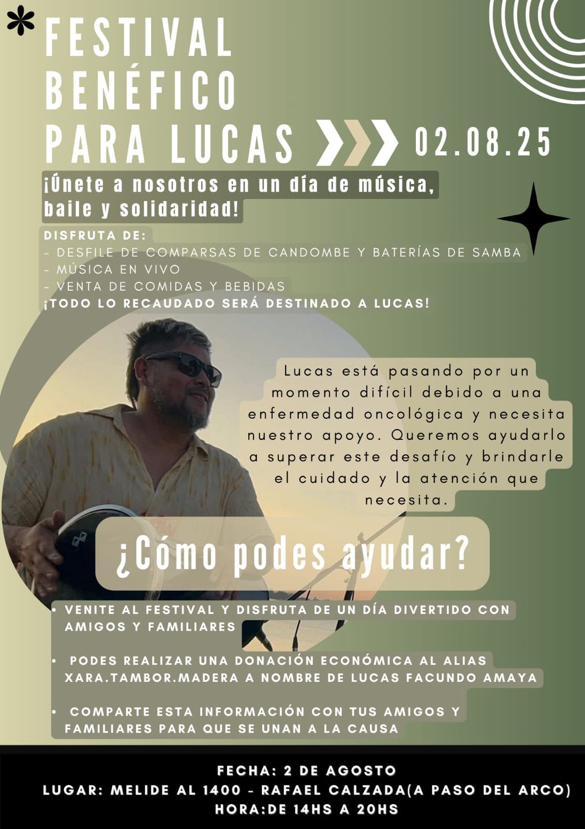 El festival que se realizará a beneficio de Lucas Amaya, músico de Almirante Brown. 