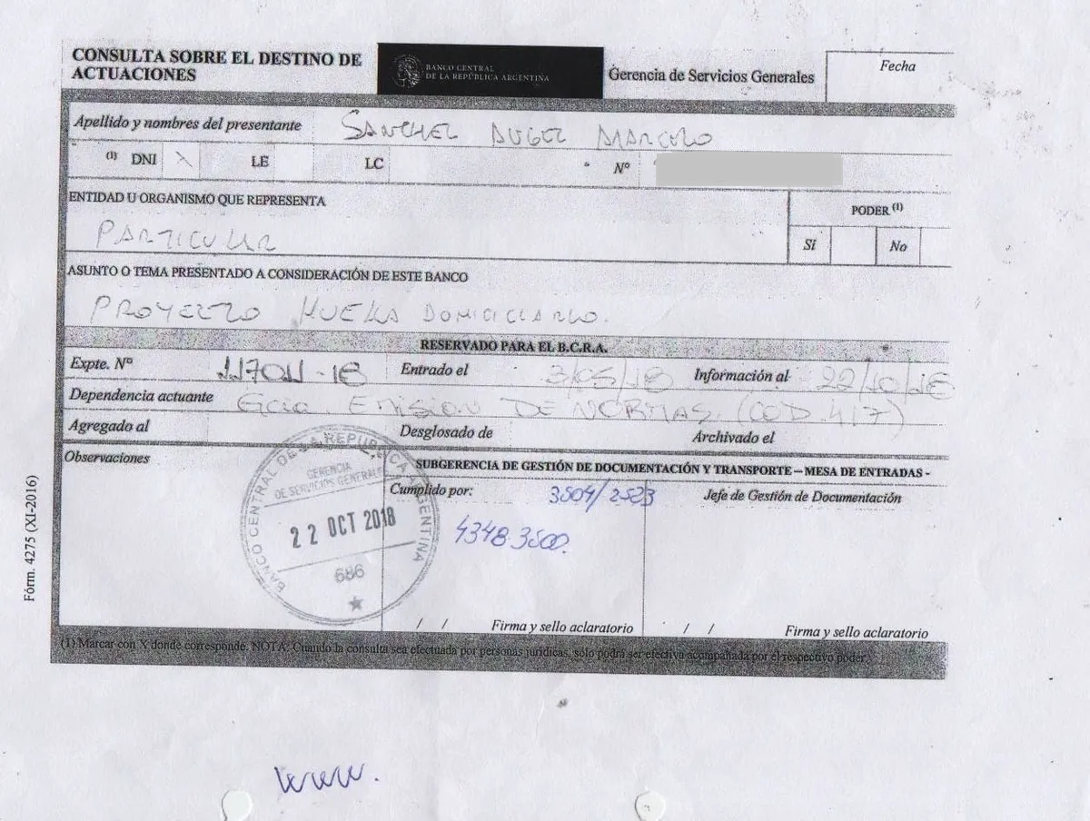 El proyecto fue presentado al Banco Central en 2018. 