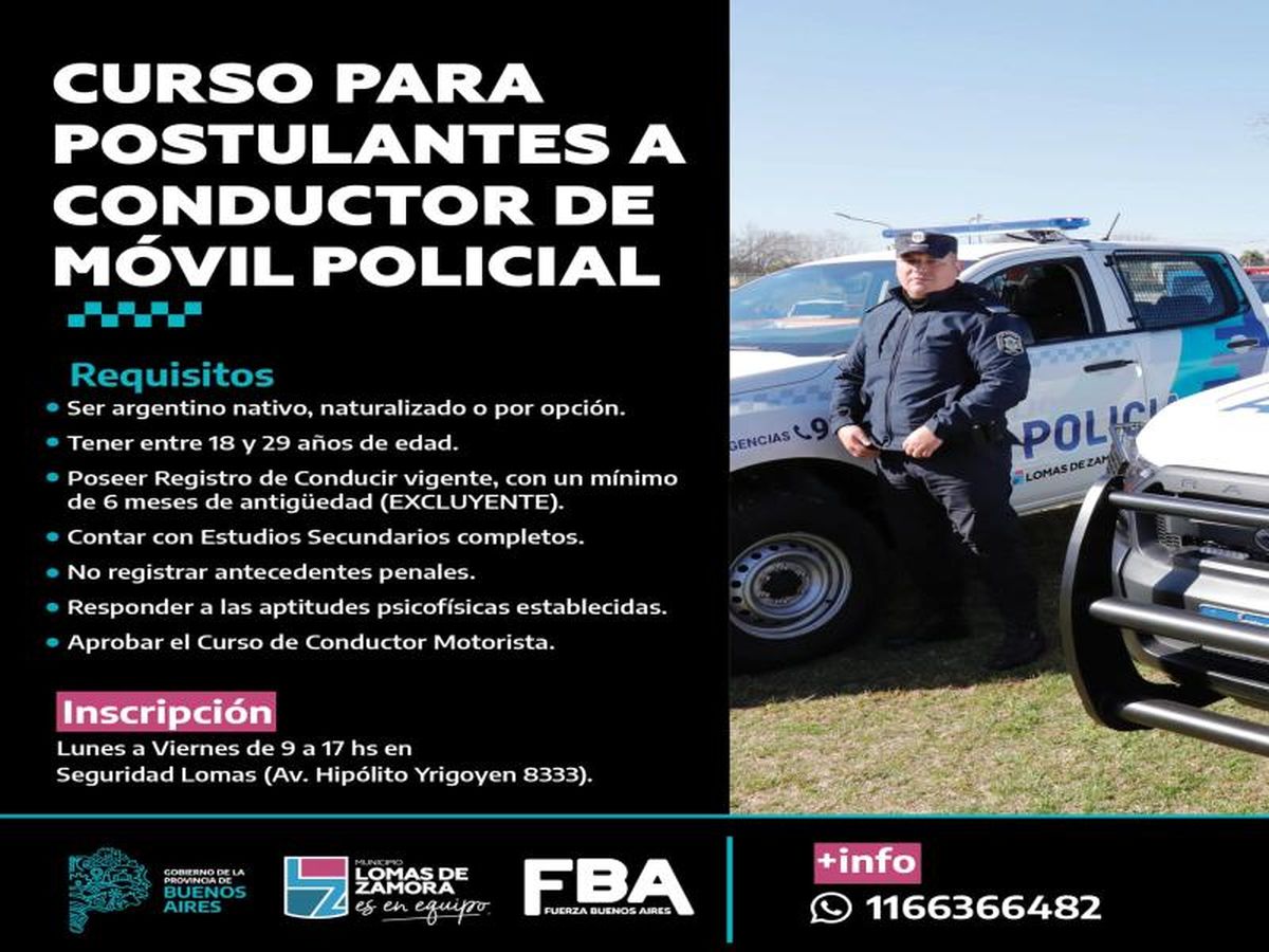 Abrieron la inscripción para el curso de conductor de móviles policiales en Lomas de Zamora.