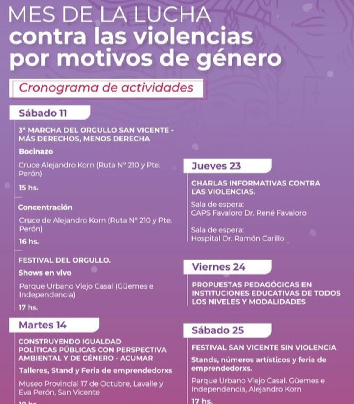 Ni Una Menos: realizarán el festival San Vicente sin Violencias